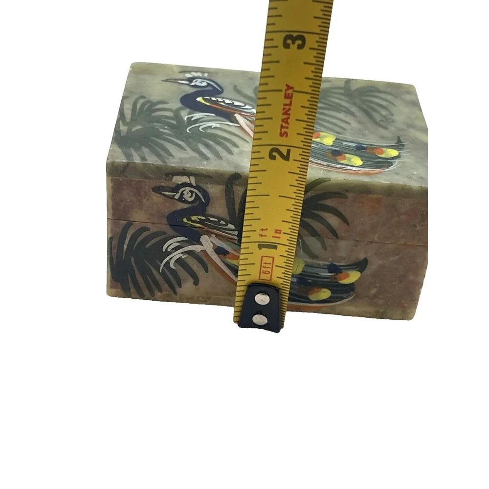 Hand Painted Handmade Soapstone Elephant & Peacock Trinket Jewelry Boxes Set
